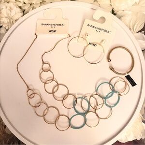 Banana Republic Gold Jewelry Bundle Necklace Earrings Bracelet NWT